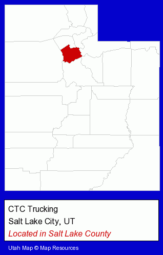 Utah counties map, showing the general location of CTC Trucking