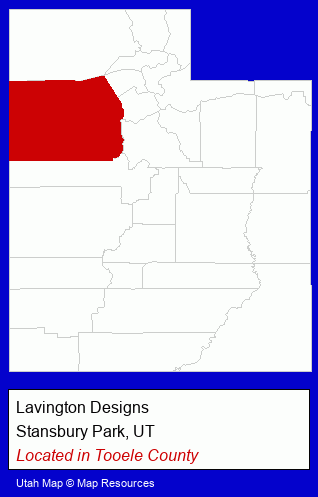 Utah counties map, showing the general location of Lavington Designs