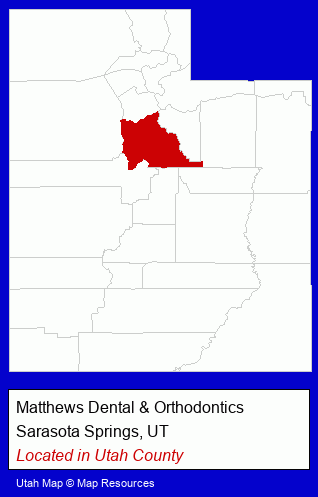 Utah counties map, showing the general location of Matthews Dental & Orthodontics