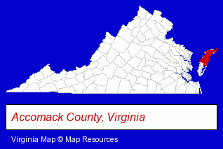 Virginia map, showing the general location of Highpoint Glass Works