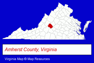 Virginia map, showing the general location of Amherst County Public Schools