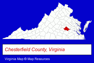Virginia map, showing the general location of Community Bankers Bank
