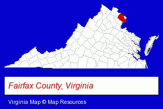 Virginia map, showing the general location of Great Falls Elementary School
