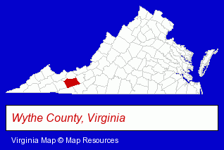 Virginia map, showing the general location of Fort Chiswell Campground STGE