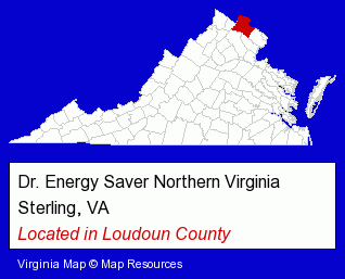 Virginia counties map, showing the general location of Dr. Energy Saver Northern Virginia