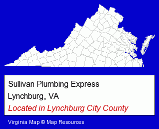 Virginia counties map, showing the general location of Sullivan Plumbing Express