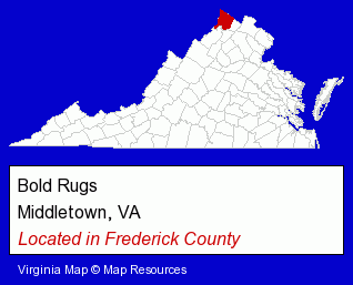 Virginia counties map, showing the general location of Bold Rugs