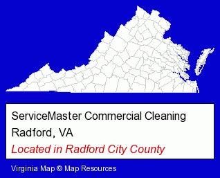 Virginia counties map, showing the general location of ServiceMaster Commercial Cleaning
