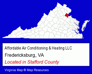 Virginia counties map, showing the general location of Affordable Air Conditioning & Heating LLC