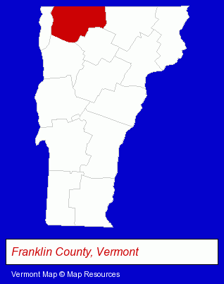 Vermont map, showing the general location of Franklin Foods Inc