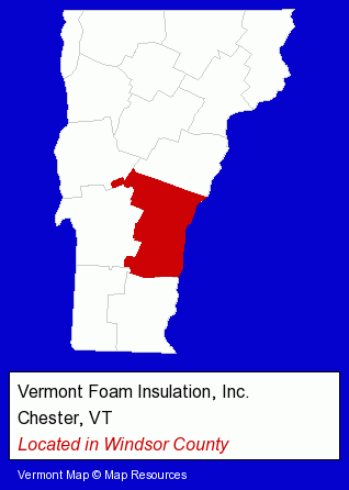 Vermont counties map, showing the general location of Vermont Foam Insulation, Inc.