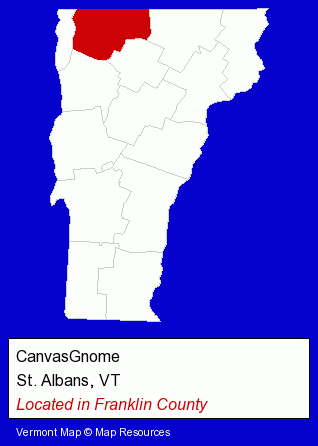 Vermont counties map, showing the general location of CanvasGnome