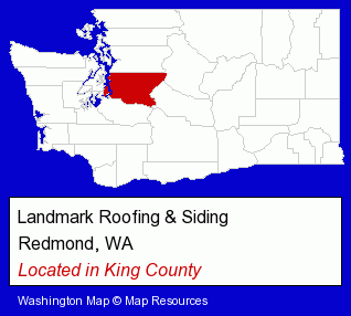 Washington counties map, showing the general location of Landmark Roofing & Siding