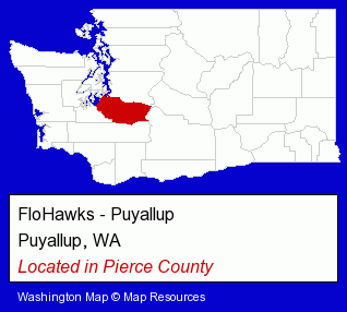 Washington counties map, showing the general location of FloHawks - Puyallup