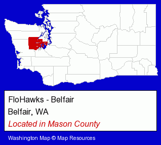 Washington counties map, showing the general location of FloHawks - Belfair