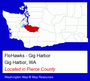 Washington counties map, showing the general location of FloHawks - Gig Harbor