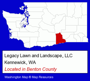 Washington counties map, showing the general location of Legacy Lawn and Landscape, LLC