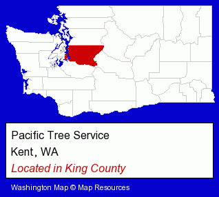Washington counties map, showing the general location of Pacific Tree Service