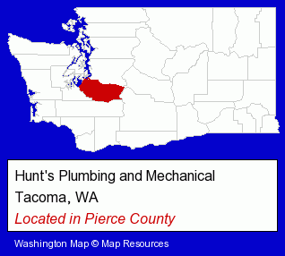 Washington counties map, showing the general location of Hunt's Plumbing and Mechanical