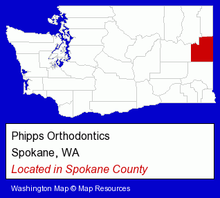 Washington counties map, showing the general location of Phipps Orthodontics