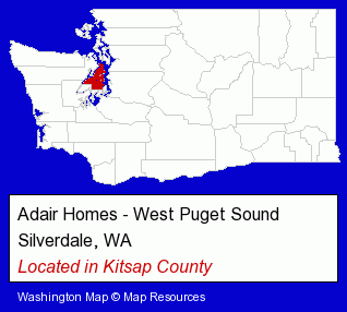 Washington counties map, showing the general location of Adair Homes - West Puget Sound