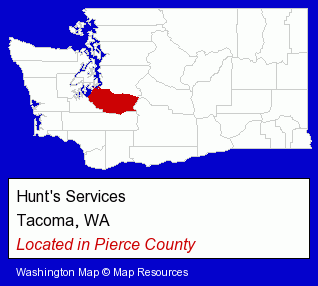 Washington counties map, showing the general location of Hunt's Services
