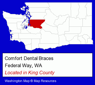 Washington counties map, showing the general location of Comfort Dental Braces