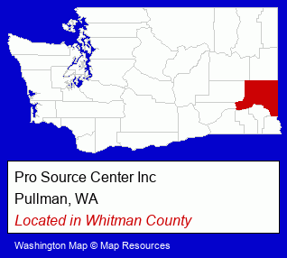 Washington counties map, showing the general location of Pro Source Center Inc