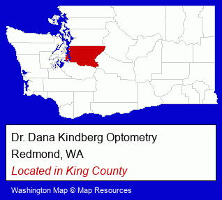 Washington counties map, showing the general location of Dr. Dana Kindberg Optometry