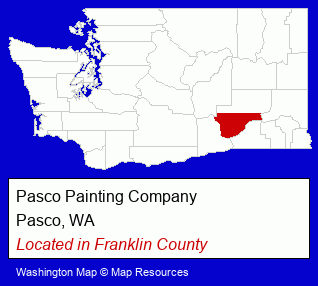 Washington counties map, showing the general location of Pasco Painting Company