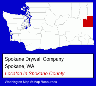 Washington counties map, showing the general location of Spokane Drywall Company