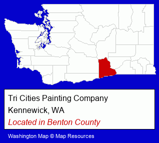 Washington counties map, showing the general location of Tri Cities Painting Company