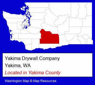 Washington counties map, showing the general location of Yakima Drywall Company