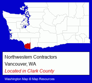 Washington counties map, showing the general location of Northwestern Contractors