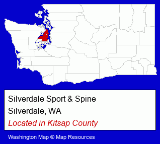 Washington counties map, showing the general location of Silverdale Sport & Spine