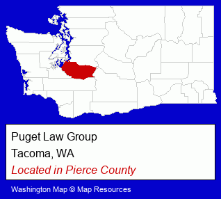 Washington counties map, showing the general location of Puget Law Group