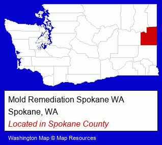 Washington counties map, showing the general location of Mold Remediation Spokane WA