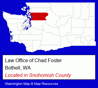 Washington counties map, showing the general location of Law Office of Chad Foster