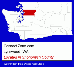 Washington counties map, showing the general location of ConnectZone.com