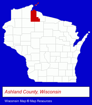 Wisconsin map, showing the general location of Madeline Island Golf Club