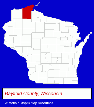 Wisconsin map, showing the general location of Bayfield City Library