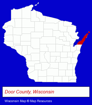 Wisconsin map, showing the general location of Door County Custom Meats