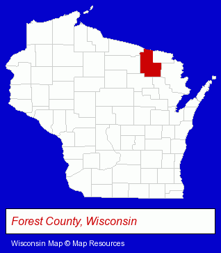Wisconsin map, showing the general location of Crandon Public Library