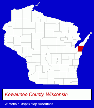 Wisconsin map, showing the general location of Harbor Lights Lodge Kewaunee
