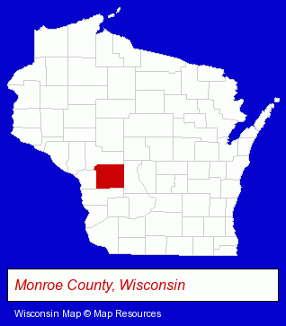 Wisconsin map, showing the general location of Monroe County History Room