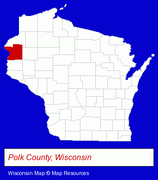 Wisconsin map, showing the general location of Osceola Lanes