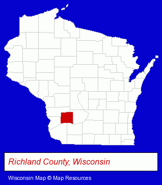 Wisconsin map, showing the general location of University of Wisconsin - Richland