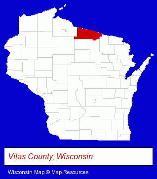 Wisconsin map, showing the general location of School District of Phelps