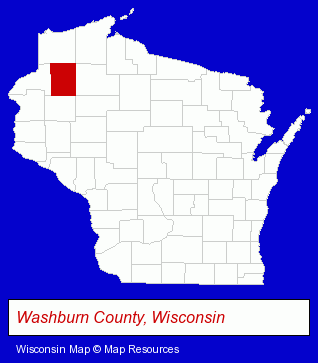 Wisconsin map, showing the general location of Shell Lake Schools