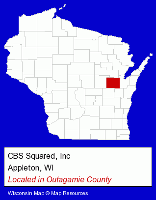 Wisconsin counties map, showing the general location of CBS Squared, Inc